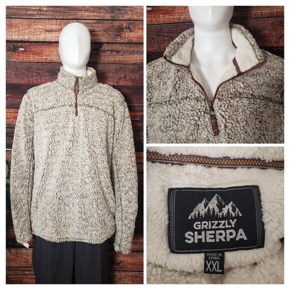 Grizzly Sherpa Mens 2XL Sweatshirt Quarter Zip Soft Plush Fuzzy Warm - Picture 1 of 11